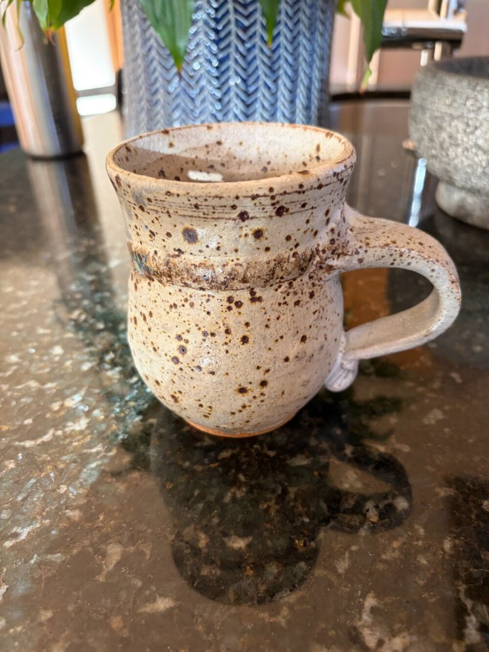 Studio Art Mug brown speckled hand thrown signed. 4.5" tall.
